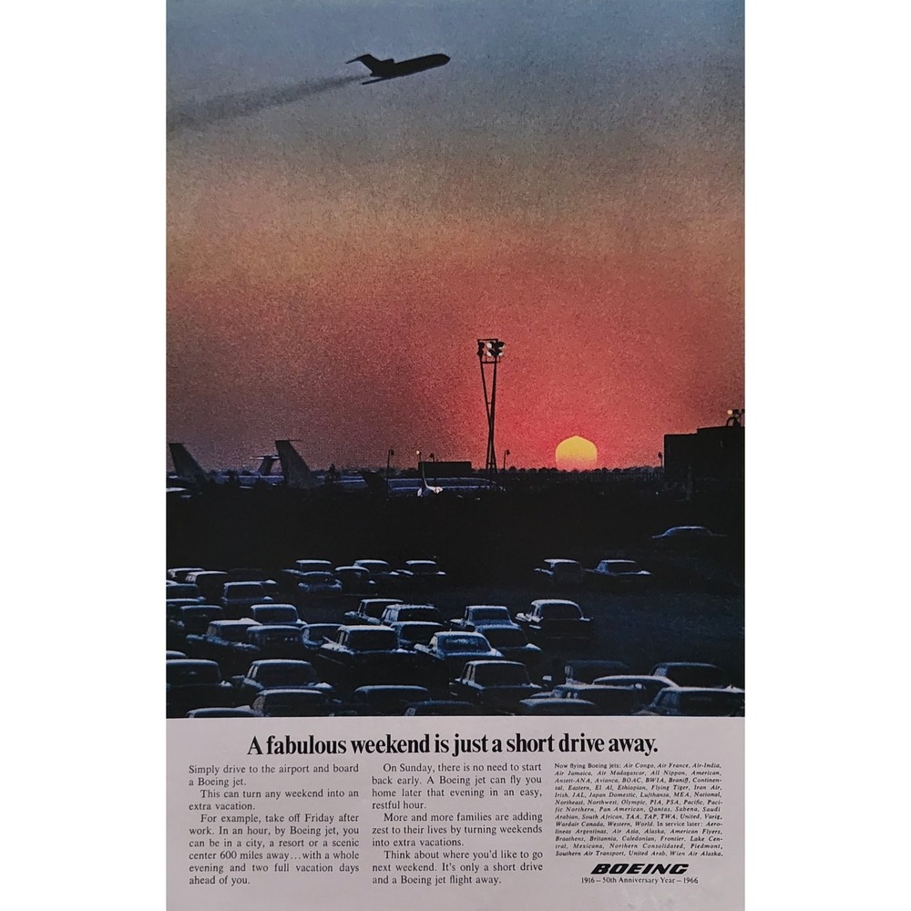 Vintage 1966 Boeing Jet Print Ad 50th Anniversary Mid Century Modern Travel Art